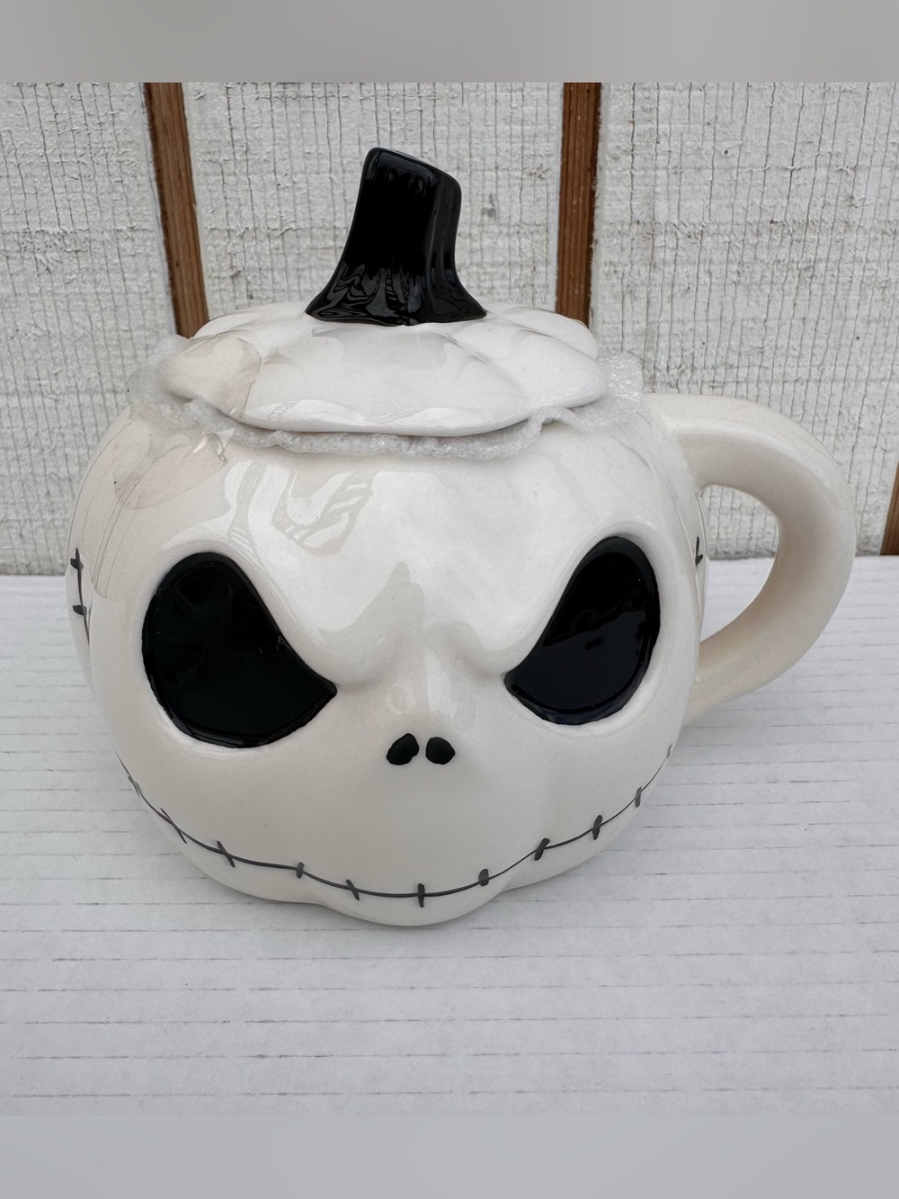 Disney White Pumpkin Face Ceramic Mug with Black Stem Lid